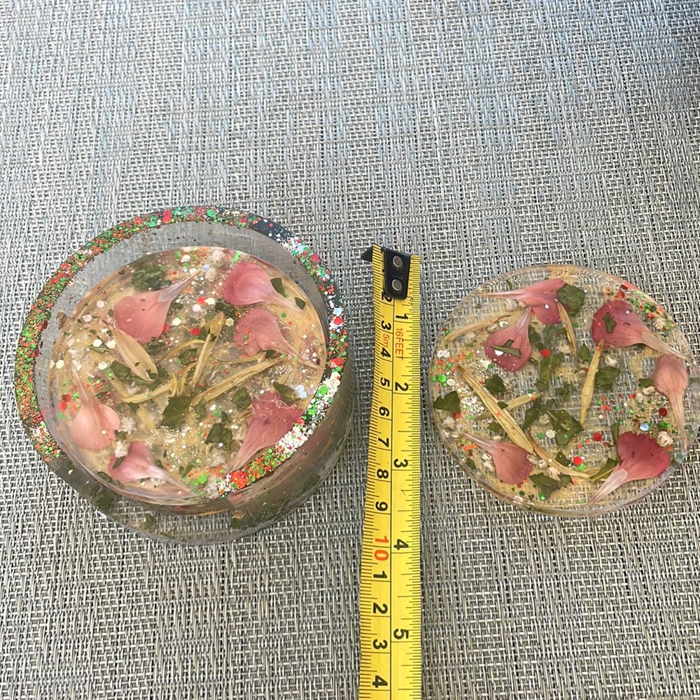 XMAS Handmade Pressed Flower Holiday Coaster Set and Holder - Picture 14 of 16